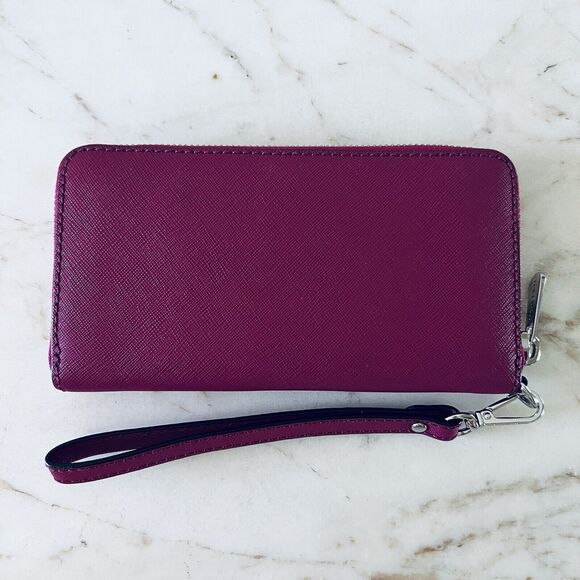 MICHAEL KORS Maroon Leather Multi Function Phone Zip Wallet Wristlet - Picture 5 of 7